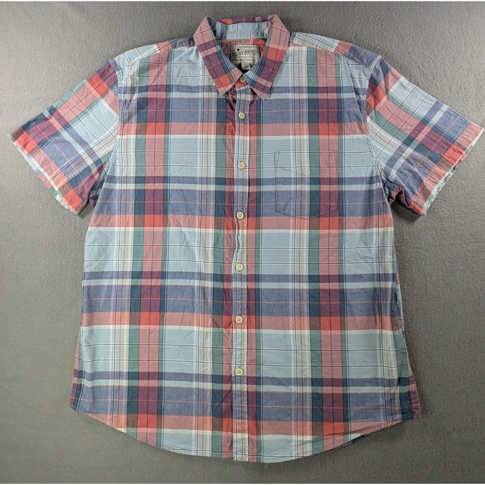 Lucky Brand Mens Saturday Stretch Plaid Button Up Shirt Large Blue Red 7MD41721‎
